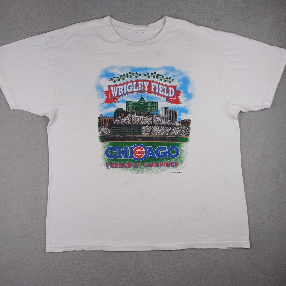 Vintage Chicago Cubs Sunburst Souvenirs T-Shirt Mens XL Wrigley Field White 1994
